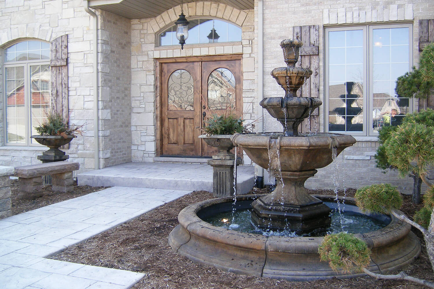 Fountain, Paver Walkway, and Landscape Design by A Touch of Green