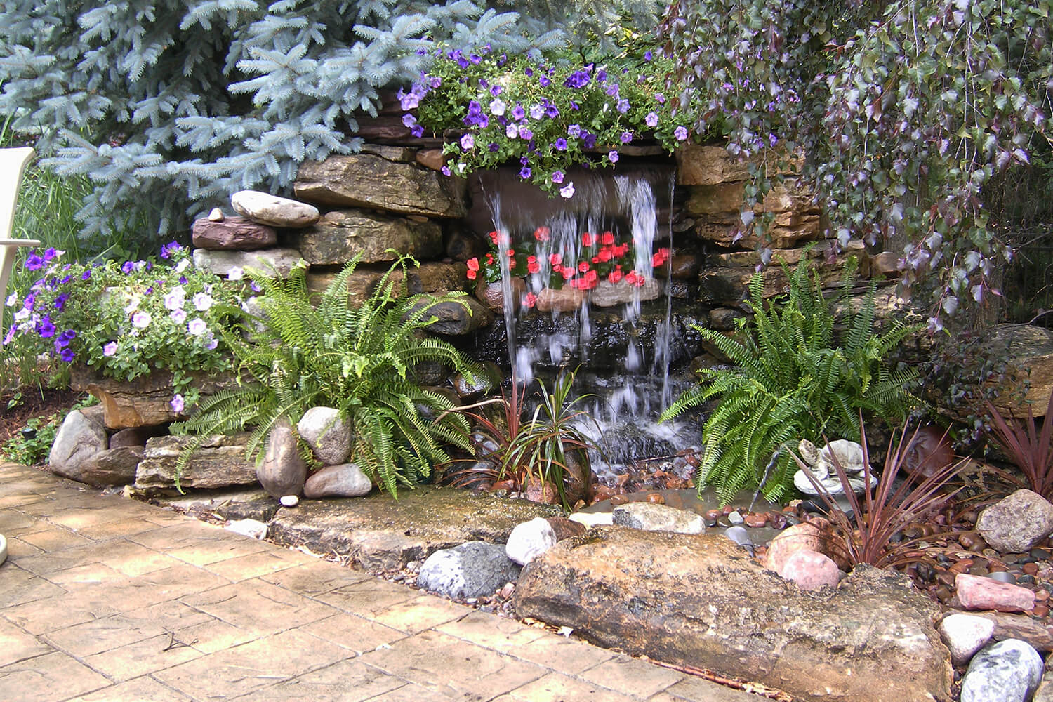 Water Feature, Paver Patio, and Landscape Design by A Touch of Green